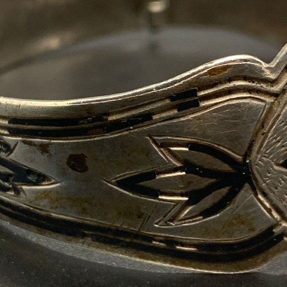 Vintage Sterling Silver Niello Hinge Cuff Bangle Boho Bracelet Flower Inlay - Picture 9 of 9